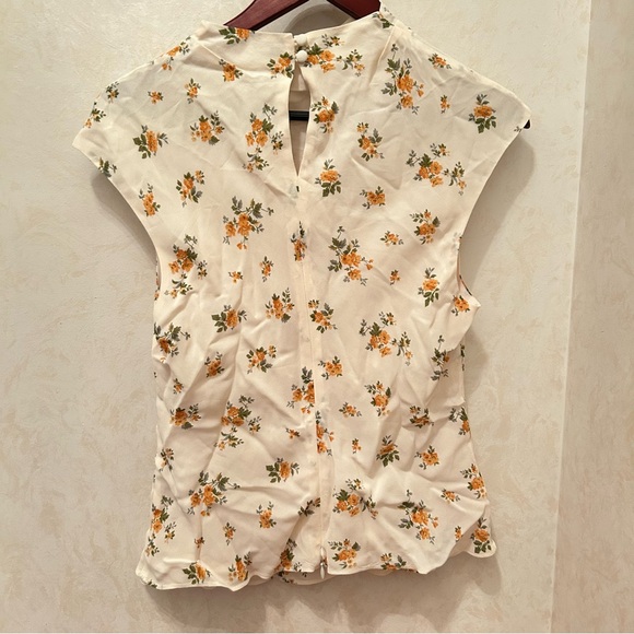 Reformation Size 8 Bettie Floral Cap Sleeve Mock Neck Top Yellow Cream - Picture 9 of 9